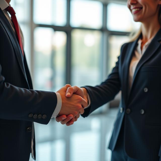Professionista che stringe la mano a un recruiter
